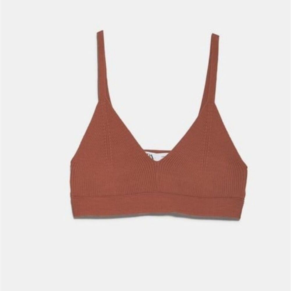 ZARA Ribbed Knit Bralette Rust Small